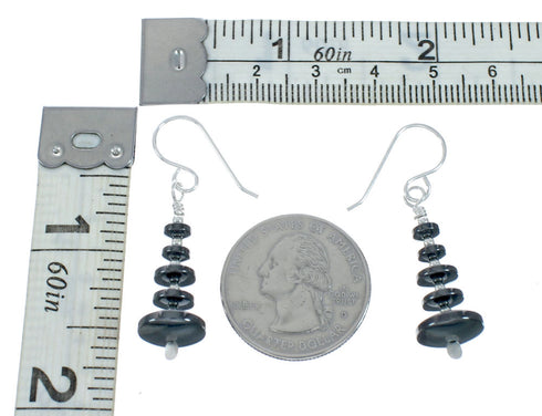 Navajo Onyx Sterling Silver Bead Hook Dangle Earrings X10478